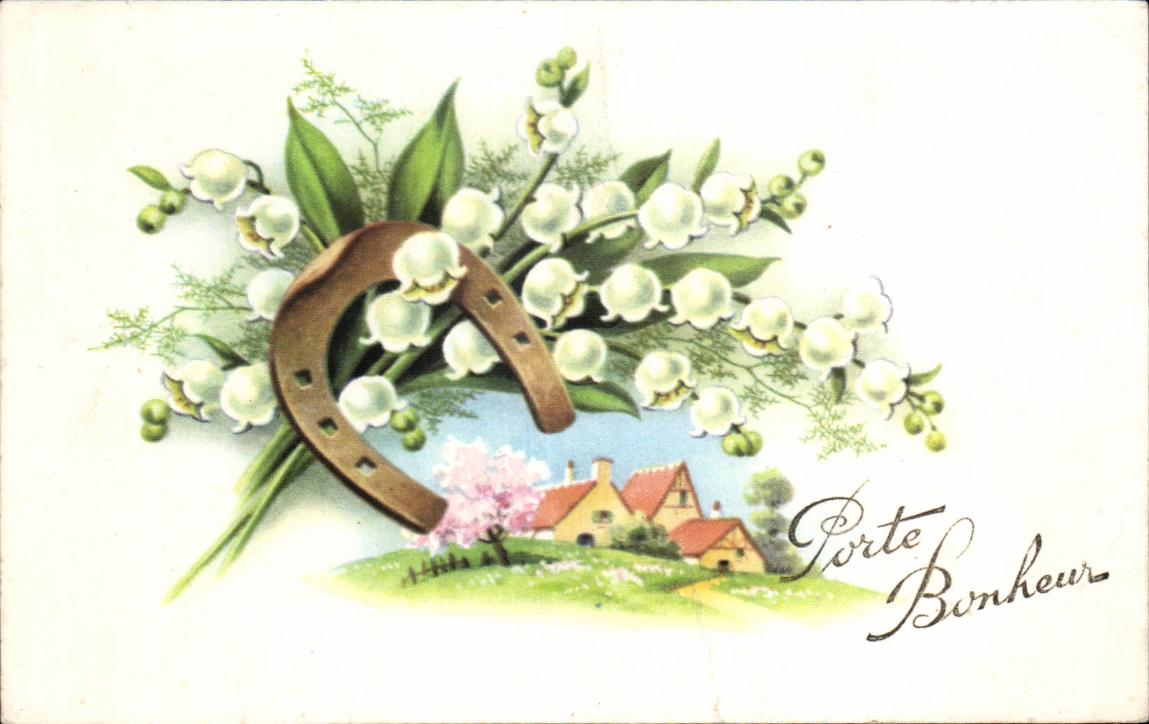 Fleurs Porte Bonheur - Muguet - Lily of the Valley Fer a cheval - CPA 
