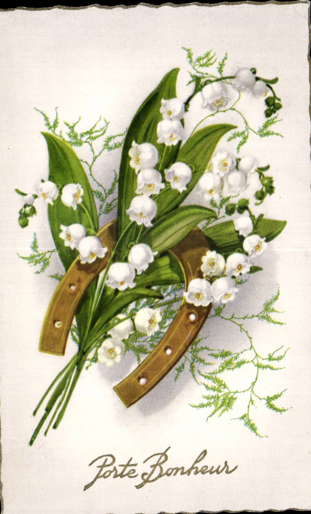 Fleurs Porte Bonheur - Muguet - Lily of the Valley Fer a cheval - CPA 