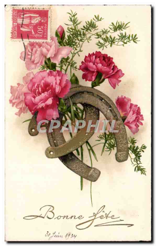 Fleurs Bonne Fete Fer a cheval - CPA 