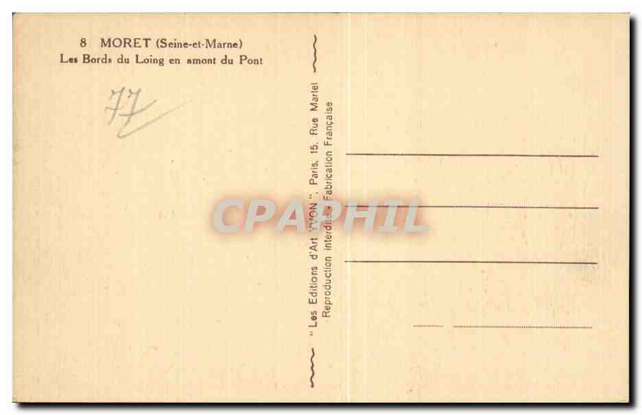 Les Bords du Loing en amont du Pont — Moret (Seine-et-Marne) — Les Éditions d'Art 'VYON' Paris — Verso