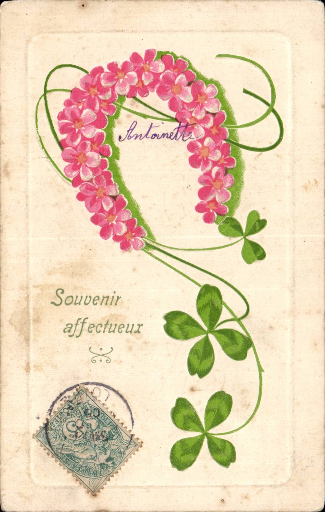 CPA Fantaisie Fleurs Trefles Souvenir affectueux