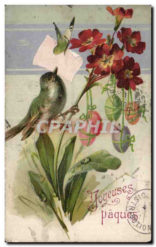 CPA Fantaisie Fleurs Oiseau Joyeuses Paques