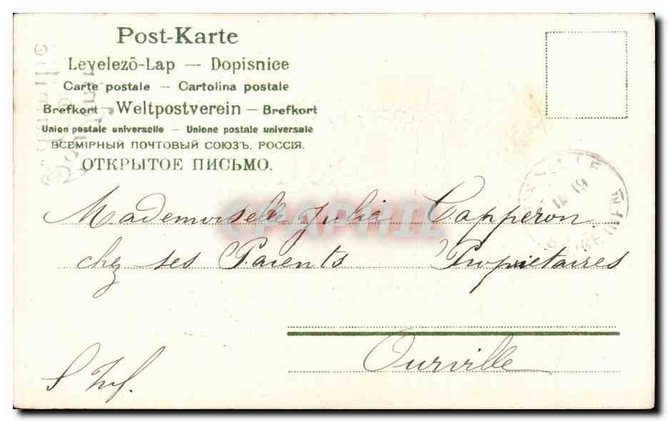 Tarjeta postal antigua Fantasía Flores Recuerdo de amistad Paloma — Reverso