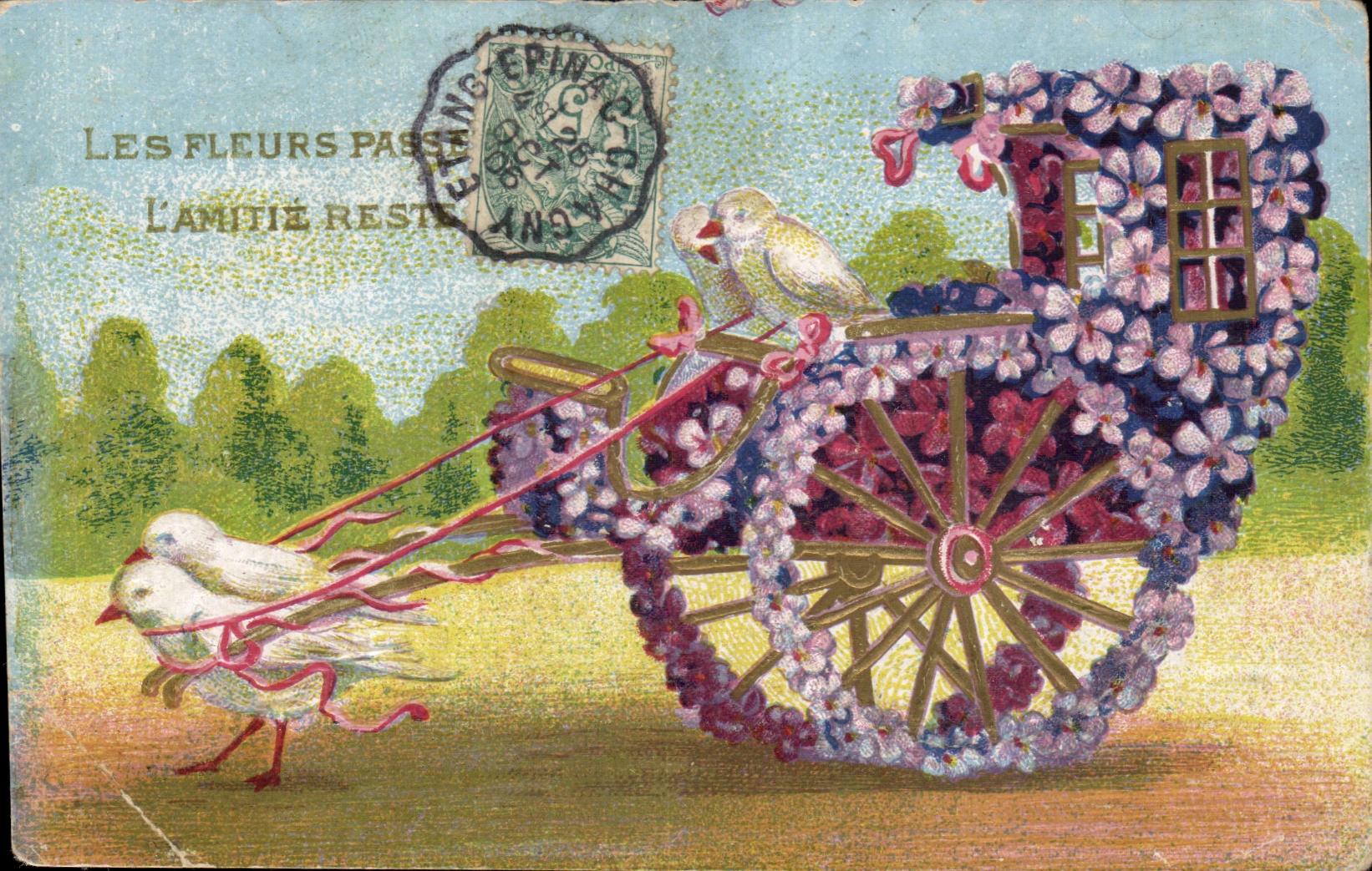 CPA Fantaisie Fleurs Carosse Colombes