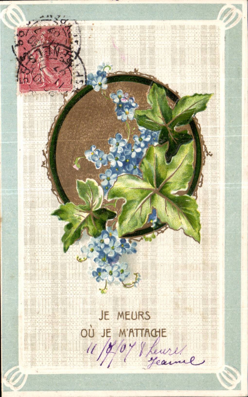 Je meurs où je m'attache — Fleurs et lierre — Union postale universelle, Weil am Rhein