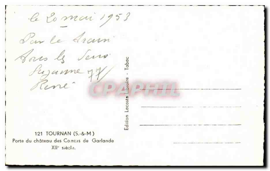 Tournan - Porte du Chateau des Comtes de Garlande - CPA  — Rückseite