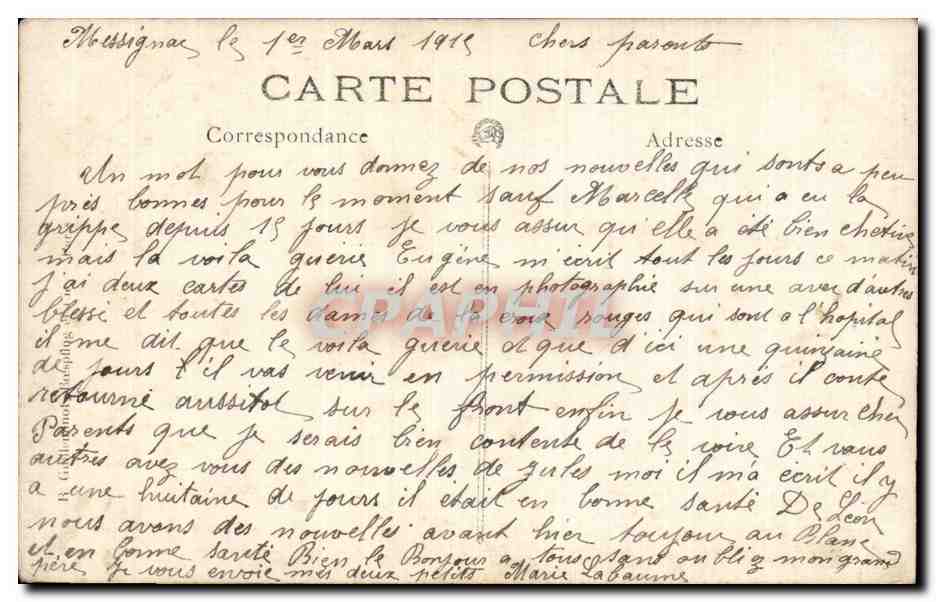 CARTE PHOTO Enfants Messignac  — Rückseite