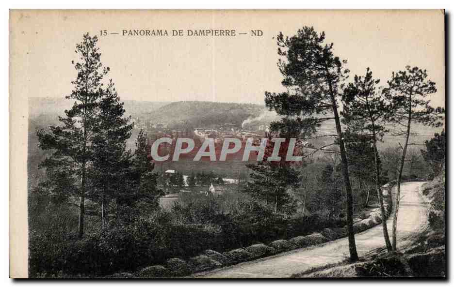 Panorama de Dampierre — vue panoramique avec chemin et pins — éditeur ND - Anverso