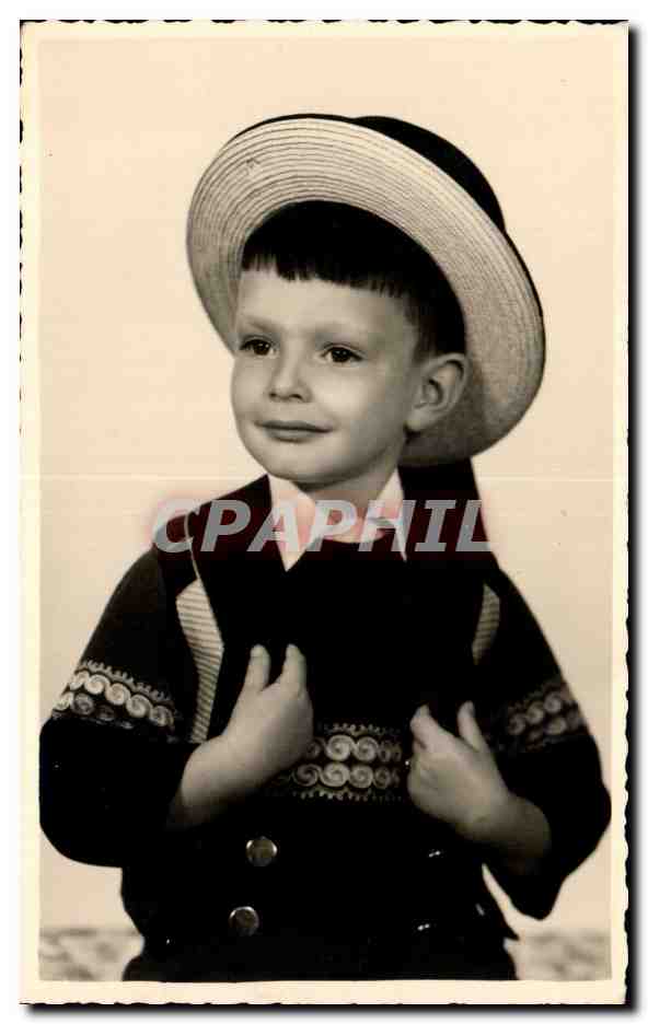 Fantaisie - Enfants - boy in straw hat CARTE PHOTO -