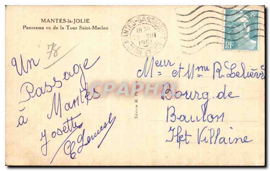 Mantes-la-Jolie — Panorama vu de la Tour Saint-Maclou — Édition M. PHILIPPE — Reverso