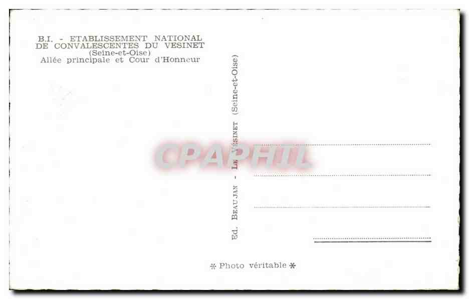 Jardin de l'Établissement National de Convalescentes du Vésinet — Allée principale et Cour d'Honneur — Éd. Beaujan — Reverso