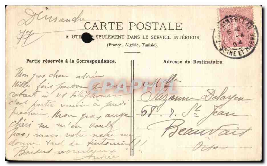 Palazzo di Fontainebleau — Fac-simile dell'abdicazione di Napoleone I — editore Pierre Cardon, n° 276 — Verso