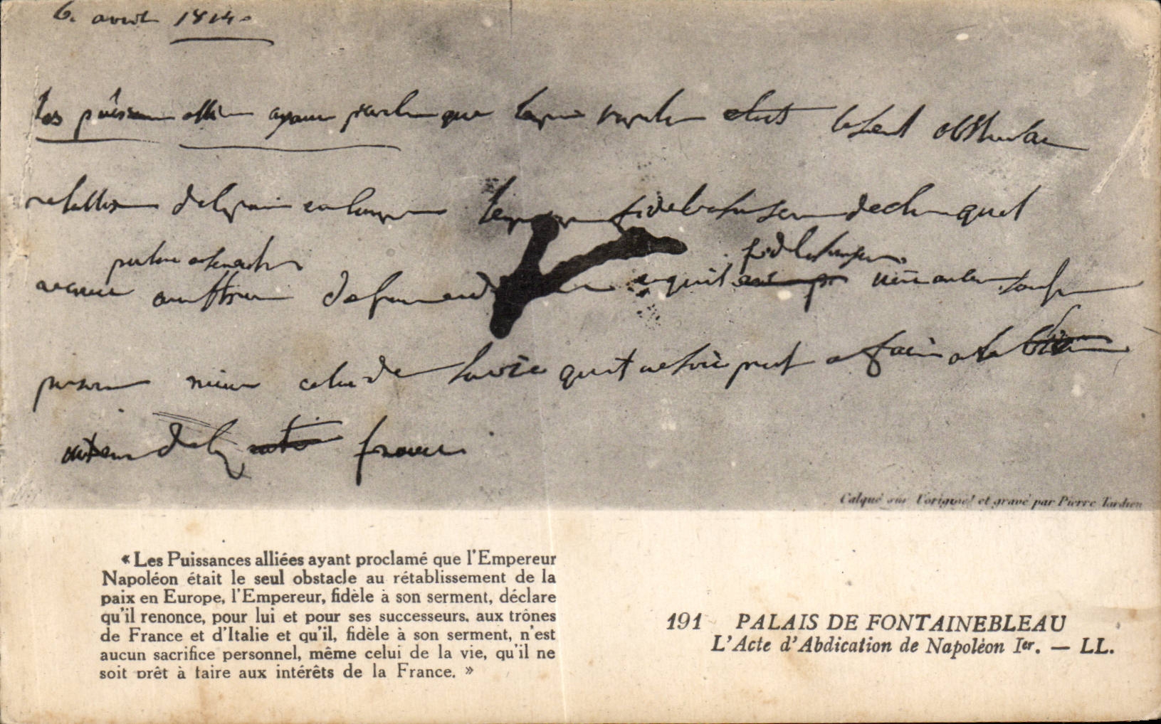 Palais de Fontainebleau — L'Acte d'Abdication de Napoléon Ier — LL. 191