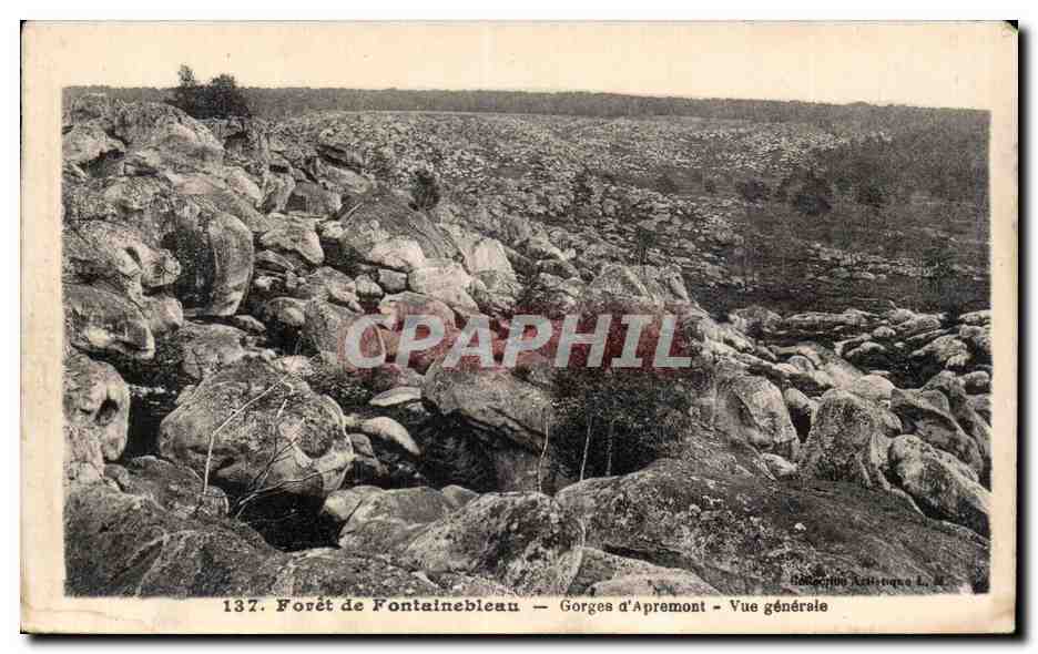Forêt de Fontainebleau — Gorges d'Aprémont — Vue générale — Éditeur : Lithographies Antiques L. M. — N° 137