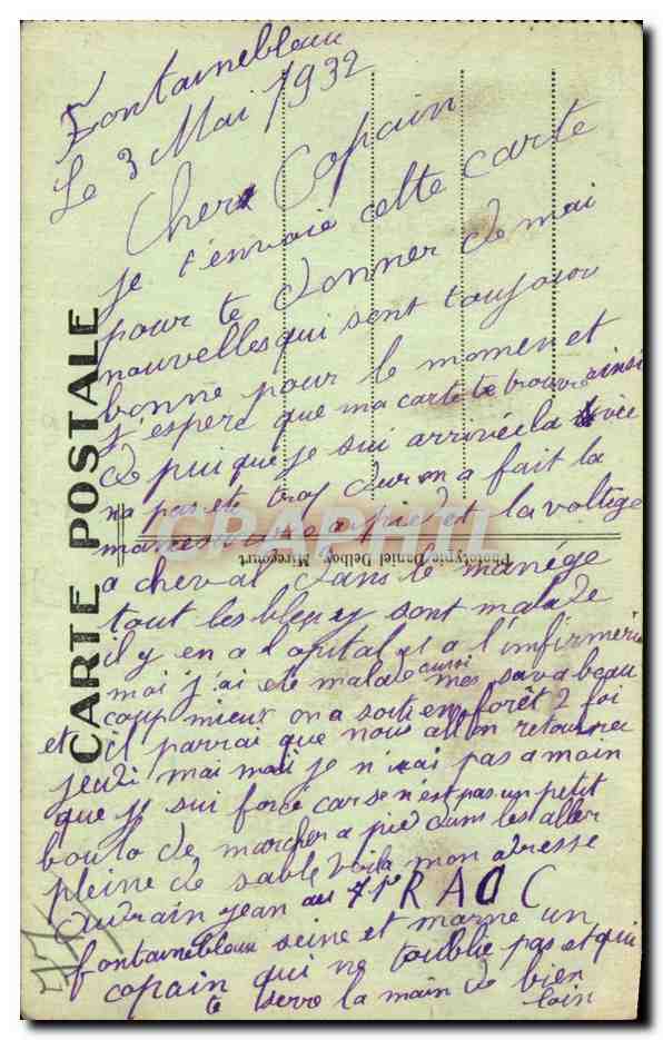 CPA Fontainebleau 71eme d artillerie a cheval Batiment 2eme batterie Militaria  — Verso