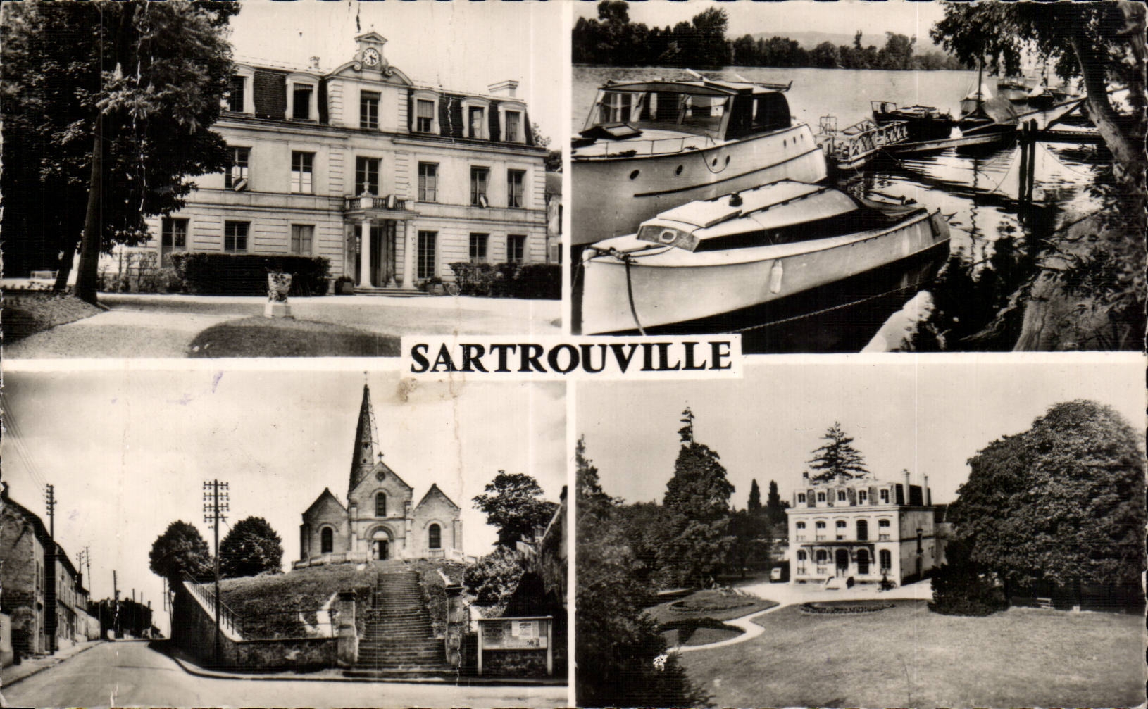 CPSM Sartrouville L hotel de ville Bords de Seine L eglise et le dispensaire