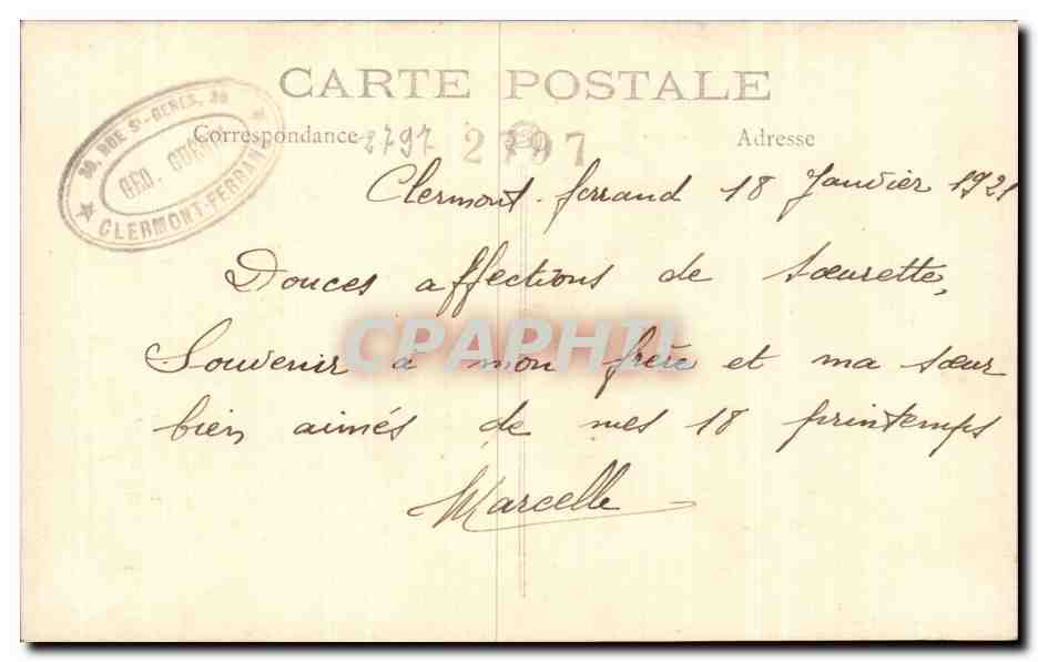 CARTE PHOTO Folklore Femme Clermont Ferrand — Verso