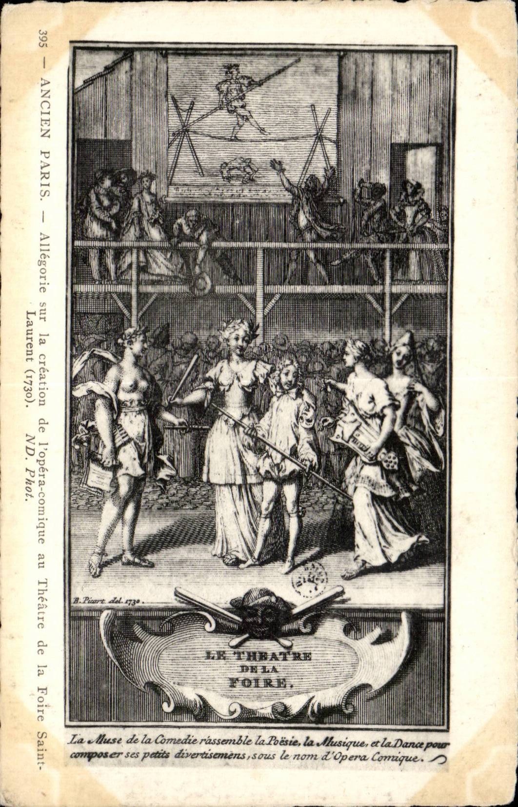 CPA Le theatre de la foire Ancien Paris Allegorie sur la creation de l Opera comique au Theatre Foire Saint Laurent