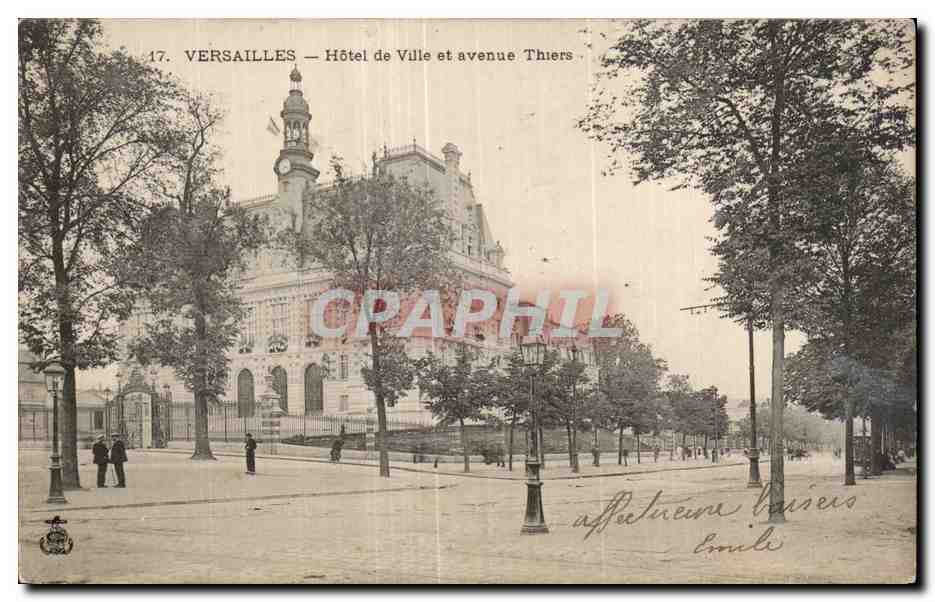 CPA Versailles Hotel de ville et avenue de Thiers