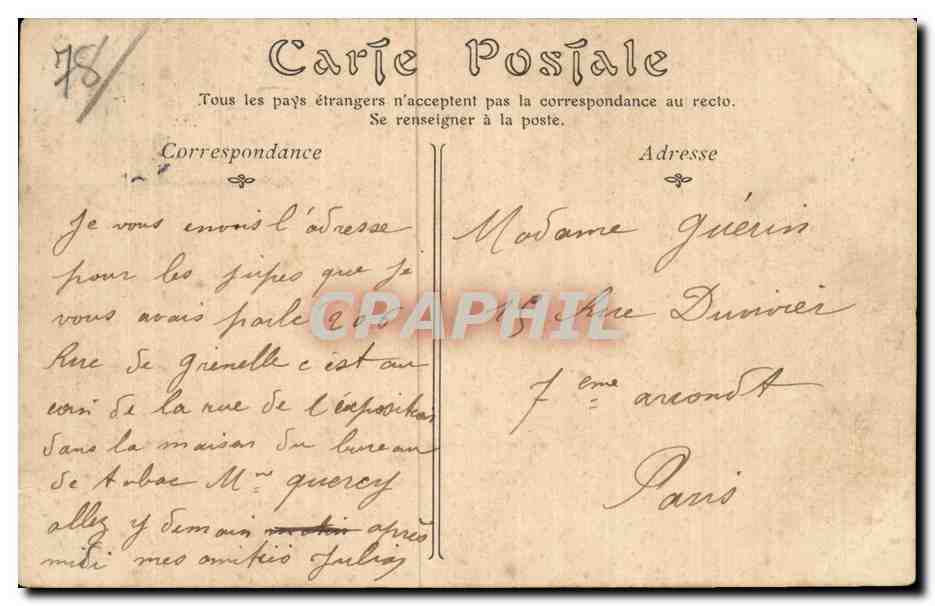 CPA Saint Germain en Laye la route des Loges — Verso