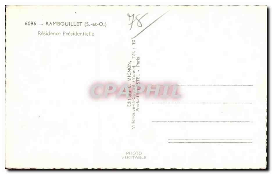 Schloss Rambouillet — Präsidialresidenz — Verlag E. Mignon, Nr. 6096 — Rückseite