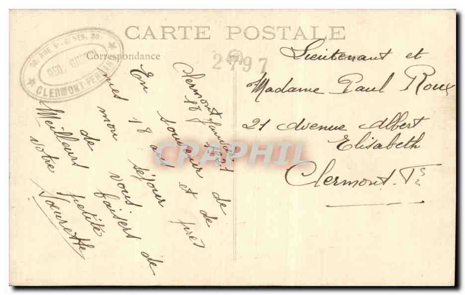 CARTE PHOTO Femme Clermont Ferrand 1921 Costume — Rückseite