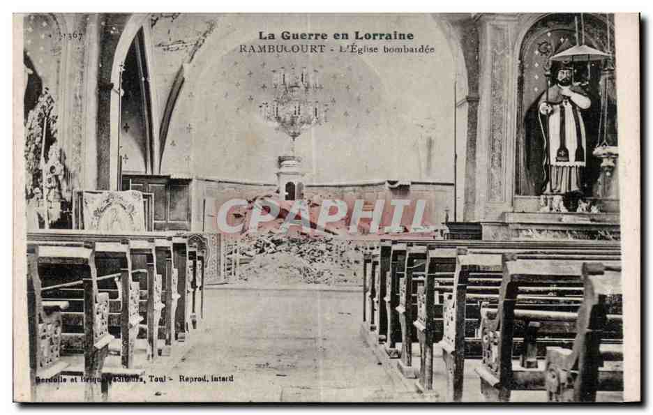 Rambucourt - L'Église bombardée — La Guerre en Lorraine — éditeur : Berdelle et Briquett, Toul