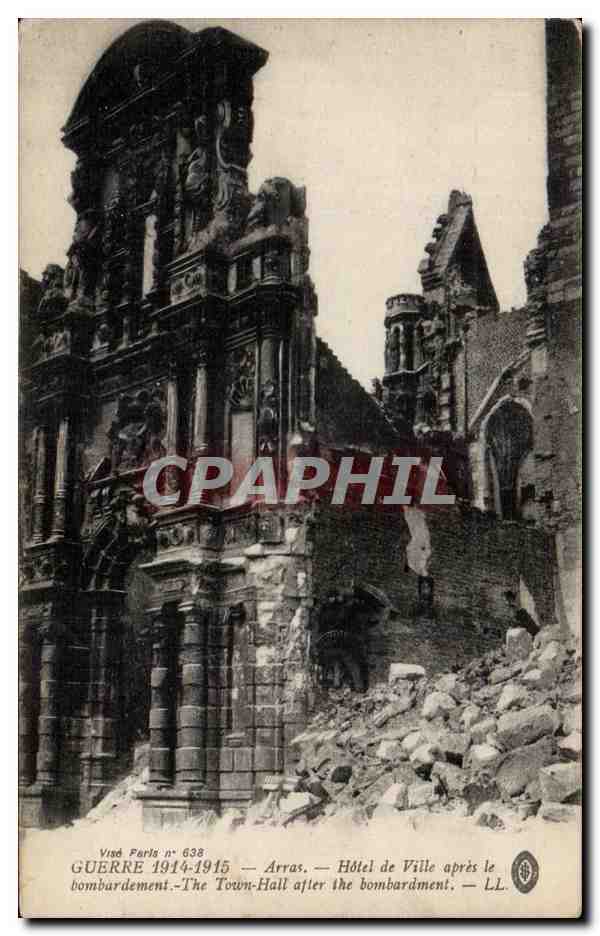 CPA Militaria Arras Hotel de ville apres le bombardement 