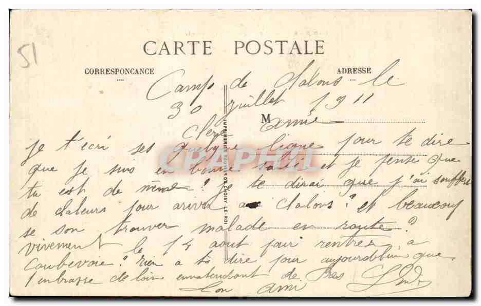 CPA Camp de Chalons Abreuvoir chevaux Horse Militaria  — Verso
