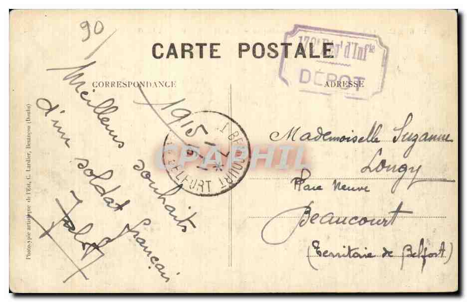 CPA Belfort Parc aeronautique Les hangars — Verso