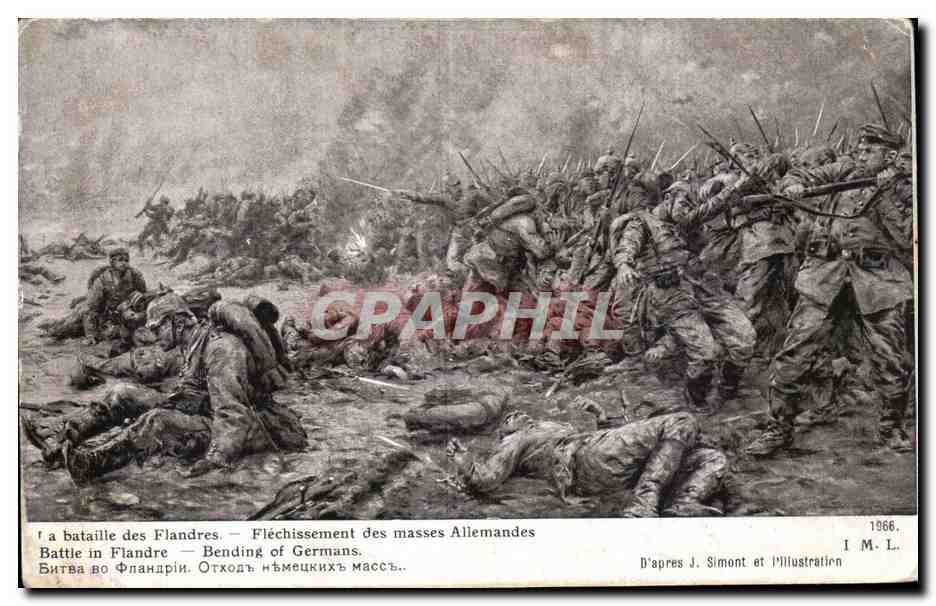 CPA Militaria Bataille des Flandres Flechissement des masses allemandes 