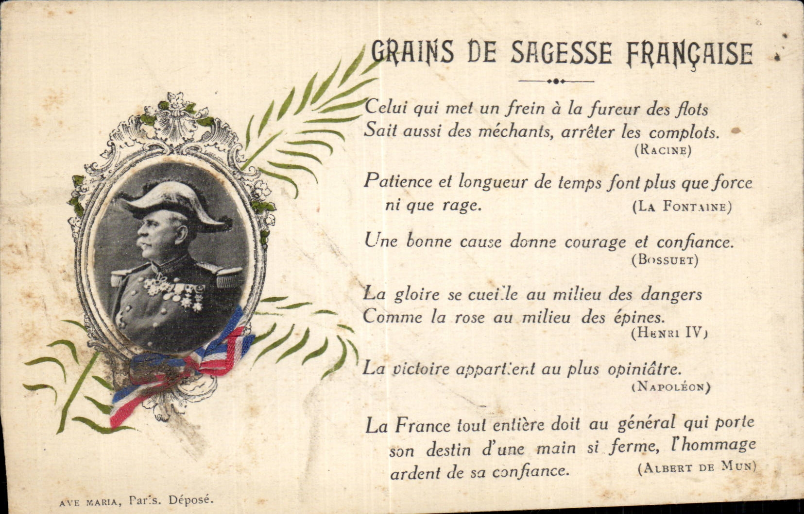 Général français — Grains de sagesse française — AVE MARIA, París. Déposé.