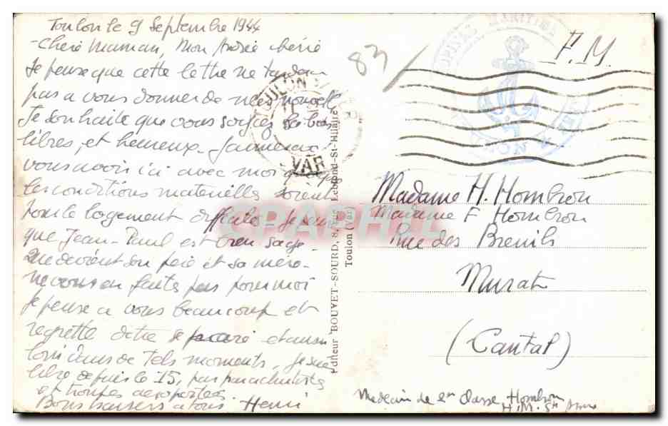 Toulon - Boulevard de Faron - Un Coin de la Rade - CPA — Verso