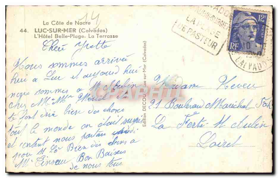 Luc-sur-Mer — L'Hôtel Belle-Plage — Édition DECOPALL (Calvados) — Verso