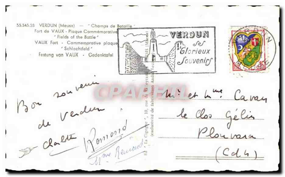 CPA Militaria Aux Colombophiles Morts pour la France au pigeon de Verdun  — Rückseite