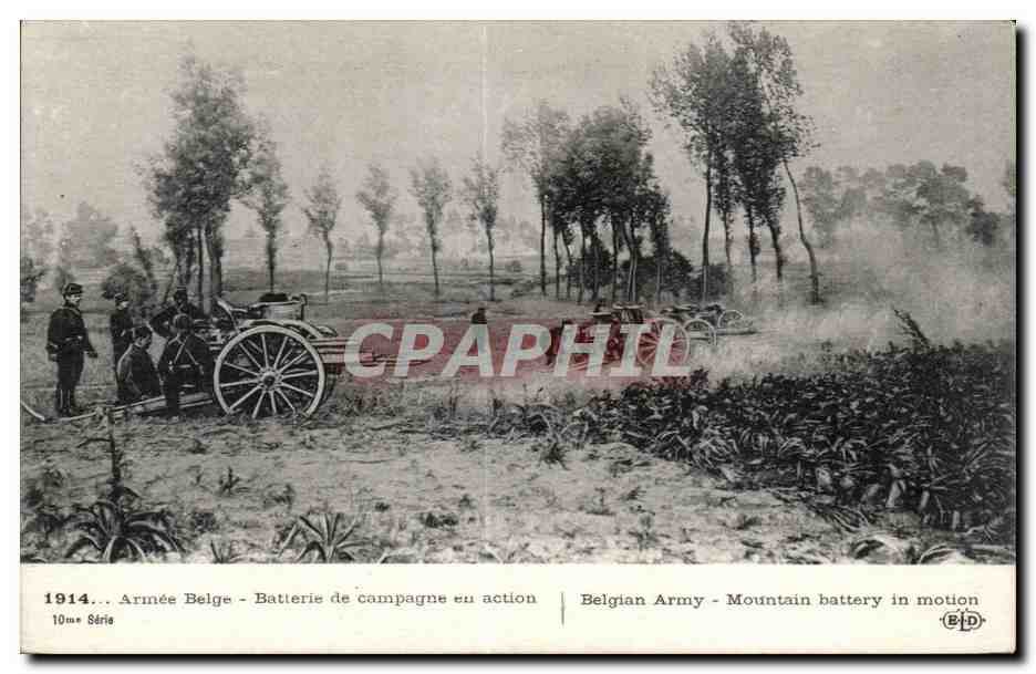 CPA Militaria Armee belge Batterie de campagne en action