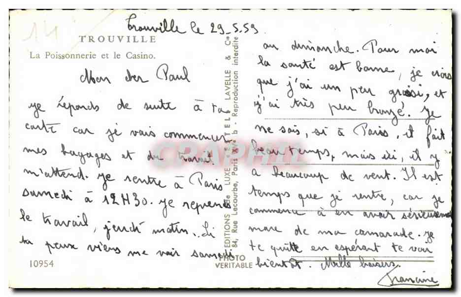 Trouville - La Poissonnerie et le Casino - CPA  — Verso