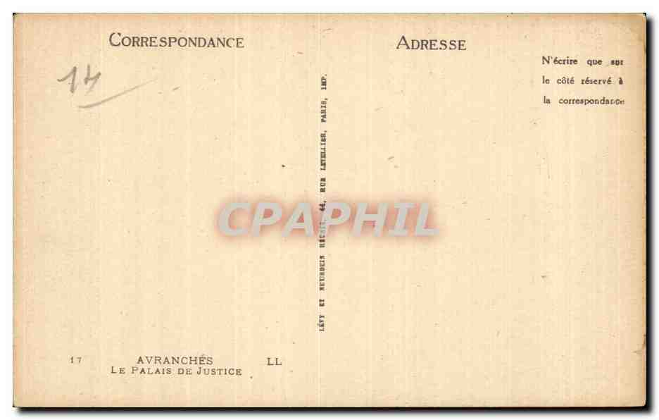 Le Palais de Justice d'Avranches — éditeur LL, n°17 — Rückseite