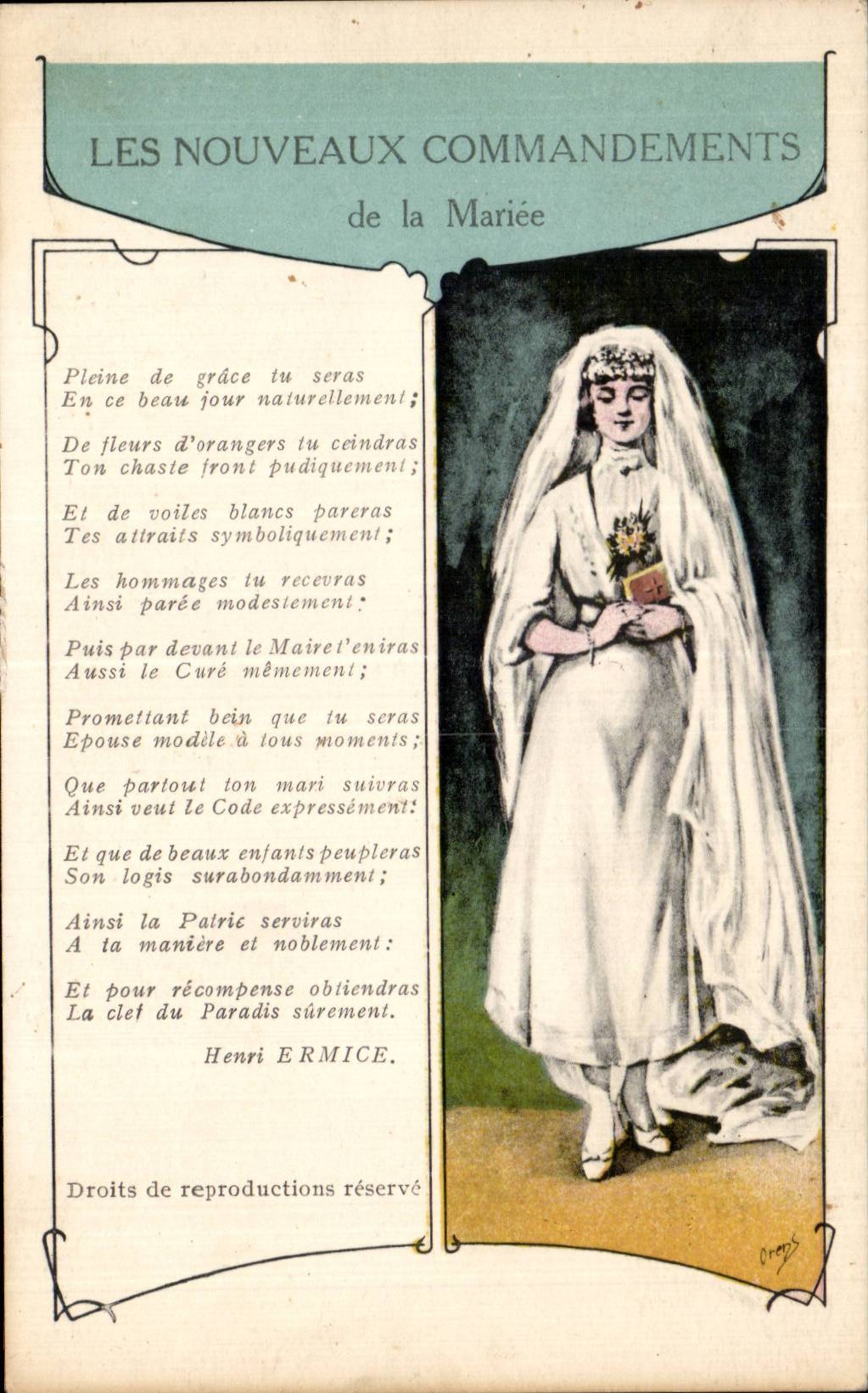 CPA Les nouveaux commandements de la mariee Folklore Costume