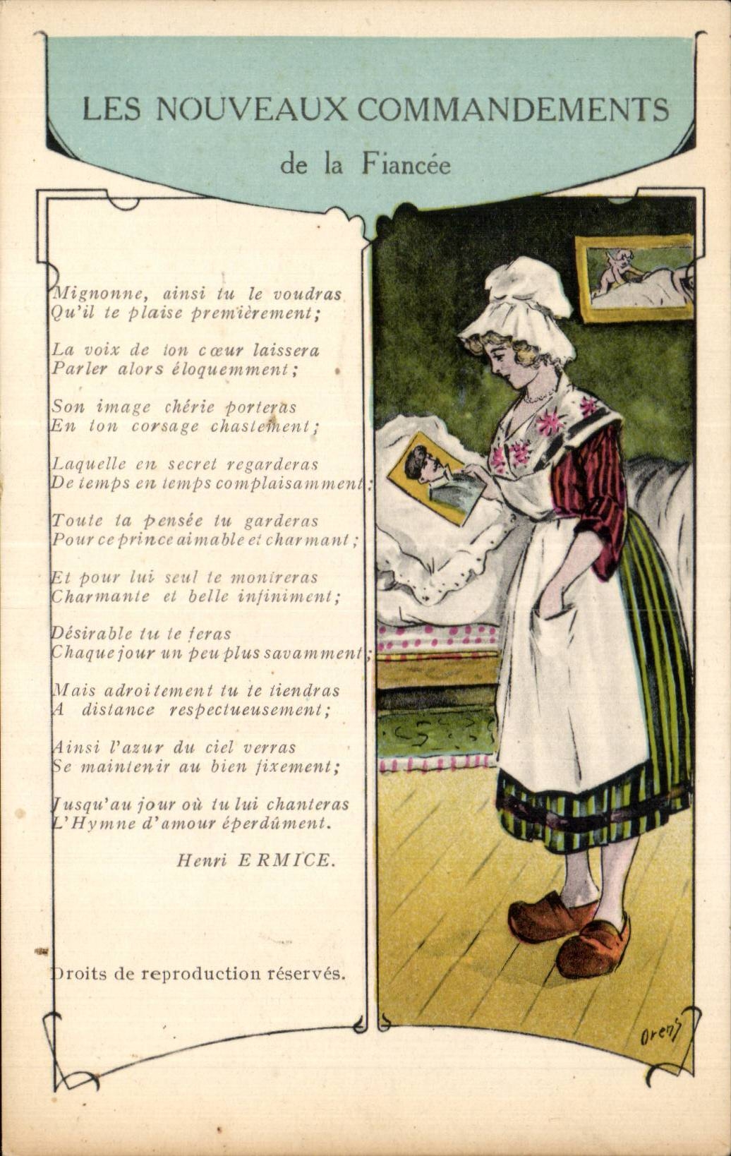CPA Les nouveaux commandements de la fiancee Folklore Costume