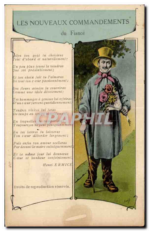 CPA Les nouveaux commandements du fiancee Folklore Costume