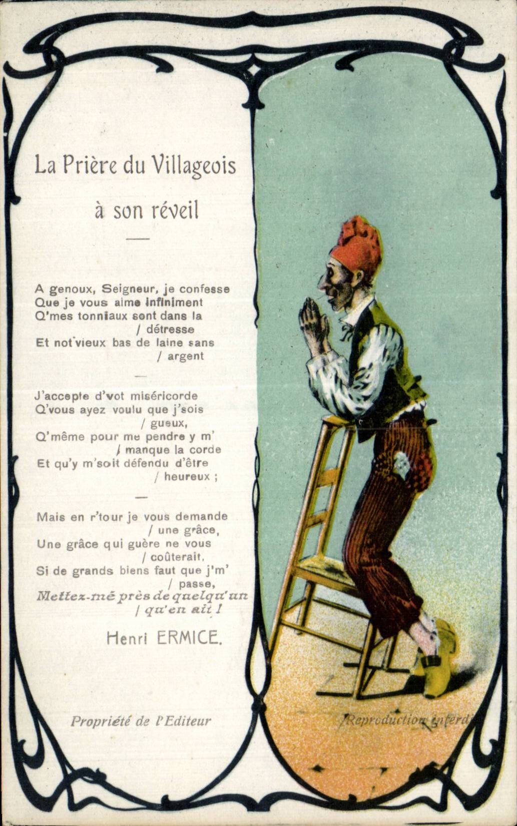 CPA La priere du villageois a son reveil Folklore Costume