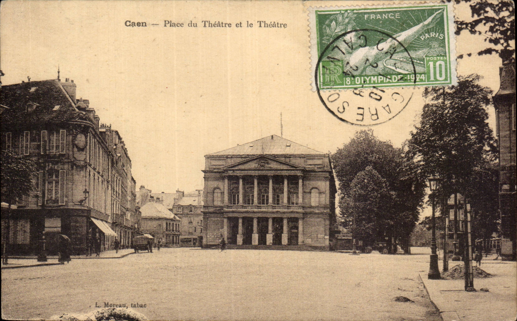 CPA Caen Place du theatre et le theatre