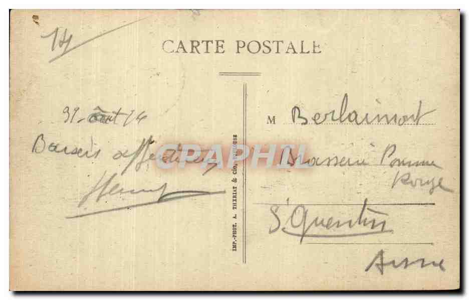 CPA Caen Place du theatre et le theatre — Verso
