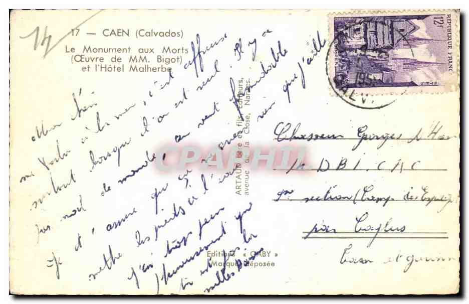 CPSM Caen Le monument aux morts et l hotel malherbe — Rückseite