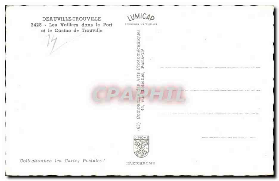 CPSM Deauville Trouville Les voiliers dans le port et le casino de TRouville — Verso