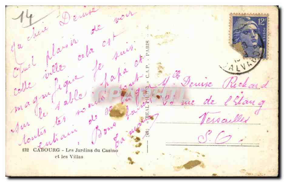 Cabourg — Les Jardins du Casino et les Villas — REAL PHOTO - C.A.P. - n°392 — Reverso