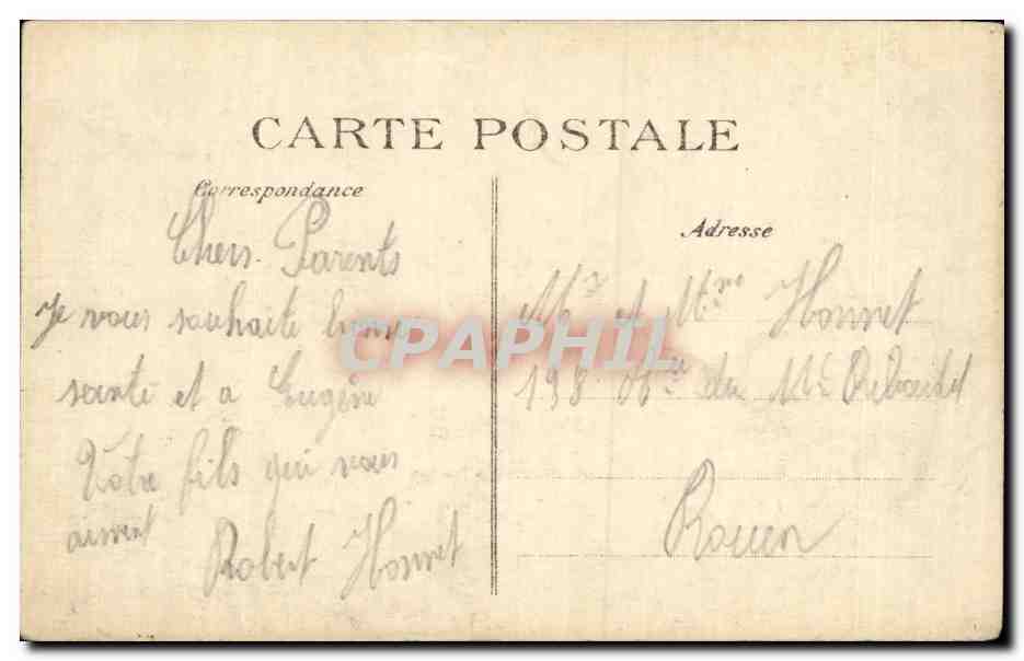 CPA Militaria Reims bombarde Rue Cahnzy Cafe Saint Denis  — Rückseite