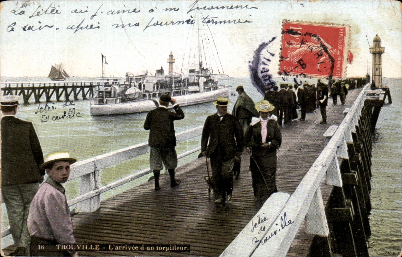 Trouville - L'arrivée d'un torpilleur — éditeur J. Lecaille, n°16