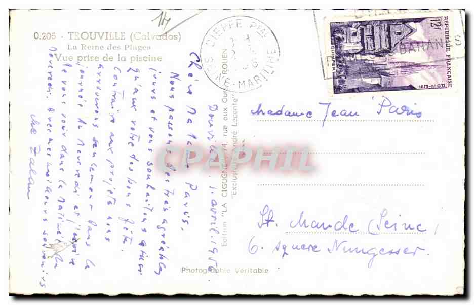 Vue de la piscine à Trouville — La Cigogne — Édition La Cigogne — Verso